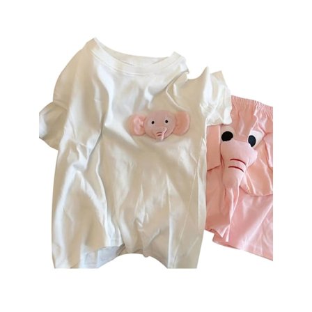 Unisex T-shirt och Shorts Set med Cartoon Elefant Mjukt Djursovkläder