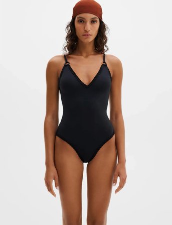 Malina Nila V-Neck Crochet Trimmed Swimsuit - Black - M