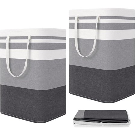 2 stk. 75L skittentøyskurv, sammenleggbar skittentøyskurv med håndtak, stor kapasitet oppbevaringskurv for klær og leker