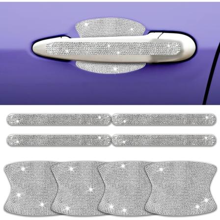 8 kpl Timanttiautojen Ovienkahva Tarrat (Hopea) - Bling Auton Tarvikkeet