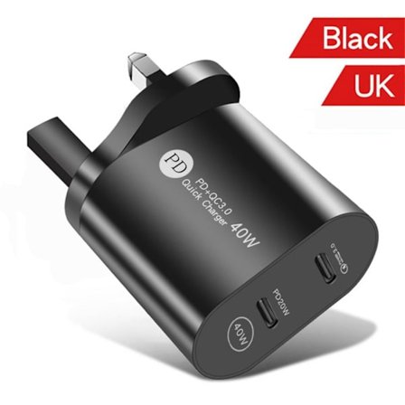 Snabbladdare Dual Port Plug BLACK UK UK