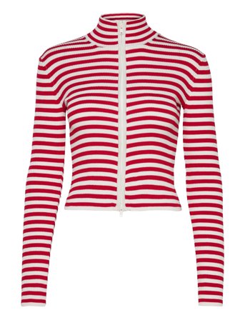Monki Cropped Knitted Zip Cardigan - Red - S