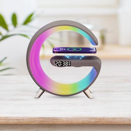 Monitoiminen langaton laturi herätyskellokaiutin - Harmaa