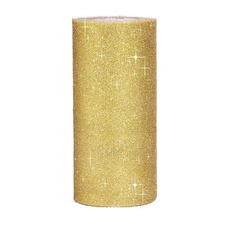 6 tommers glitrende tyllbåndrull, glitter tyllrull, tyllspole, 25 meter, gull