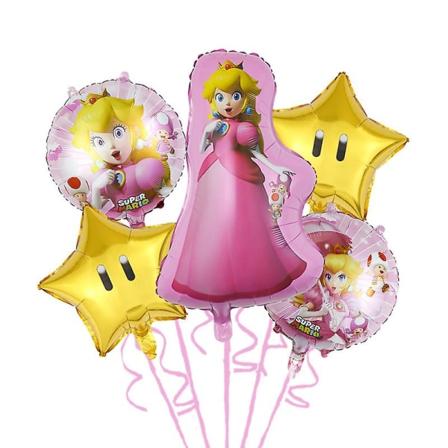 Super Mario Bros Ballongsett Princess Peach Ballonger Dress Party Dekorasjon Rosa Dekorativt fotorekvisita Bursdag Baby Shower 5pcs set-E