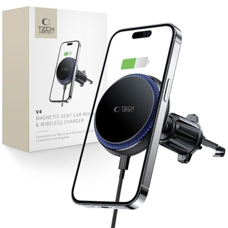TECH-PROTECT MM15W-V4 MAGNETISK MAGSAFE VENT BILMONTERING TRÅDLØS OPLADER 15W SORT