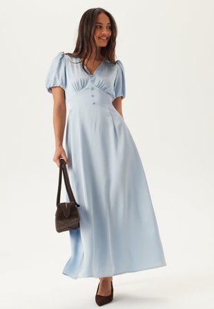 BUBBLEROOM - Satin Short Sleeve Maxi Dress - Dusty blue
