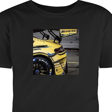 T-Shirt Mercedes AMG juliste urheiluauto kilpa-auto keltainen muotoilu ylellisyys saksalainen brändi moottoriurheilu taide