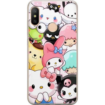 Kompatibelt Mobildeksel til Xiaomi Redmi 6 Pro Tett mønster av søte figurer med store øyne i ulike farger og uttrykk med LABUBU-tekst