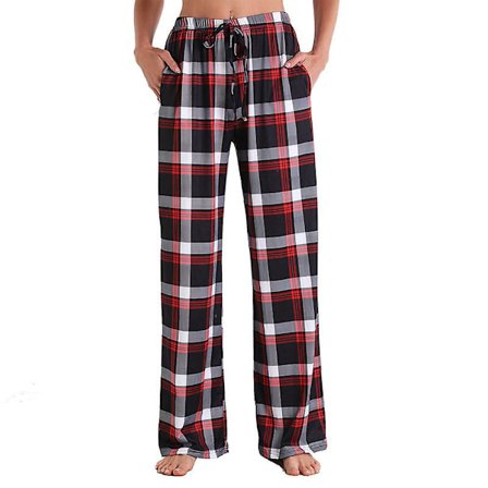 Dam pyjamasbyxor stretch loungebyxor rutig pyjamasunderdel