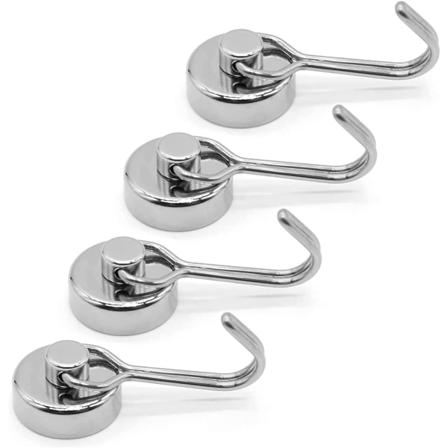Pakkaus magneettisia koukkuja, vetovoimaiset neodyymimagneettiset koukut, raskaat magneettiset koukut, magneetit koukulla (hopea) - WELLNGS