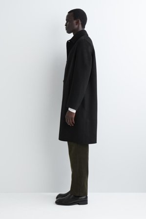 COS Men's Cappotto Lungo Stile Car Coat In Lana Doppiata in Nero