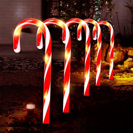 5 stk Candy Cane lyslenke, julelys LED Candy Cane, Illumina