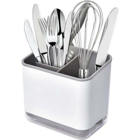 Bestikholder Opvaskestativ, 3 Kompakte Bestik Sølvtøj Organizer Afløb, Grå Serviceholder til Gafler Knive og Skeer