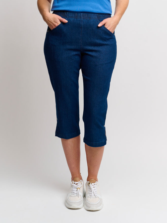 Signature - Capri Jeans - Mørk Blå - Slids Detalje / Elastik i Taljen
