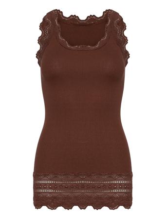 Silk Top W/ Lace T-shirts & Tops Sleeveless Brun Rosemunde*Betinget Tilbud