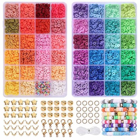 48-farvers polymersæt med lerfliser, perlematerialesæt, 4800 stykker i 48 farver