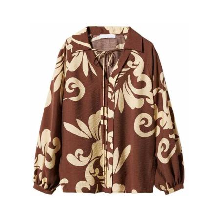 Mango Rosett tryck blus brun, Dam Blusar, Dam, Storlek: S