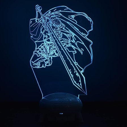 Berserk Guts Figur 3D Anime Lampa Fjärrkontroll Touch Dimbar LED Nattljus 16 Färger med Illusion Bordslampa Perfekta Presenter till Barn
