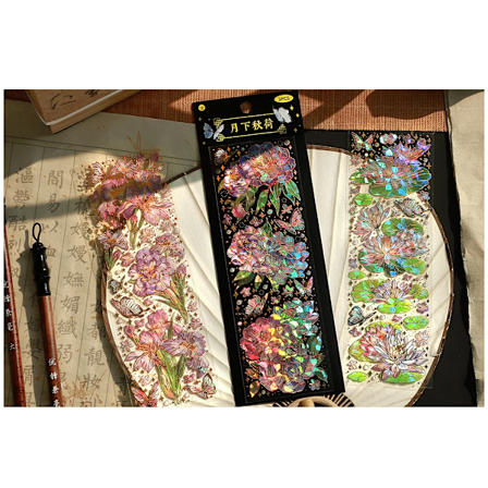3 Ark / Pack Laser Bronzing Husdjur Varm Stämpling Maneter Söta Björnhund Blommor Transparent Dekorativa Klistermärken Yue Xia Qiu He