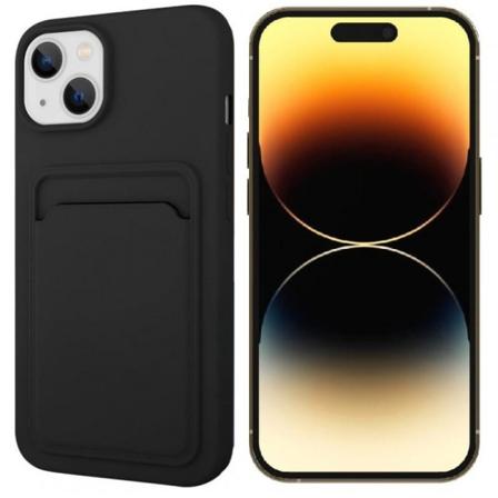 iPhone 13 Gummiert Støtsikker Veske med Kortrom Liquid Svart