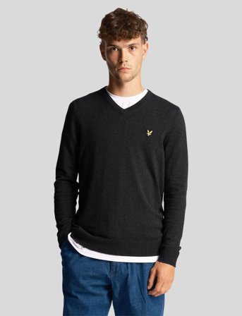 Lyle & Scott Cotton Merino V Neck Jumper - Grey - S