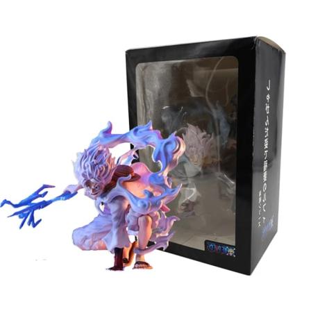 One Piece Anime Lightning Luffy Gear 5 Figurine Sun God Nikka Squatting Scene 19cm PVC Action Figurs