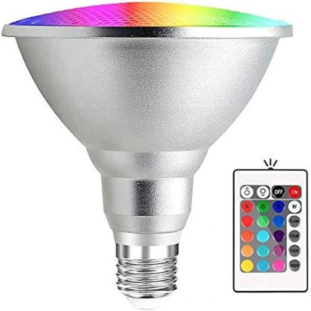 20W Vedenpitävä RGB E27 Par38 LED-lamppu 24-painikkeisella IR-kaukosäätimellä (RGB ja kylmä valkoinen) [Energialuokka A+]