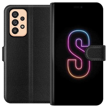 Kompatibel Tegnebogsetui til Samsung Samsung Galaxy A53 5G Neonbogstav S i lyserød og blå toner mod en mørk baggrund, stilfuld bogstavkunst med ret