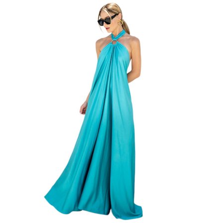 Slankende Rygløs Halterneck Ærmeløs Kjoler (Blå S)