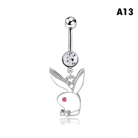 pc Bunny Dangle Navlepiercing Belagt CZ Edelstener Kirurgisk Stål A13