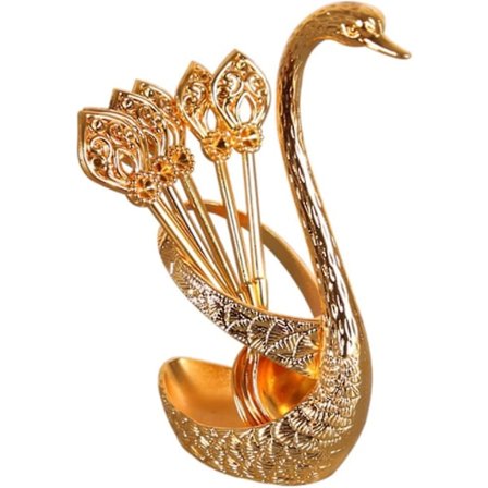 6 stycken kaffeskedar med svanhållare, dessertskedar, svanformad present