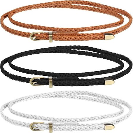 3-pak flettet smalt bælte Damebælte Tyndt flettet taljebælte Smalt kjolebælte til kjolejeans