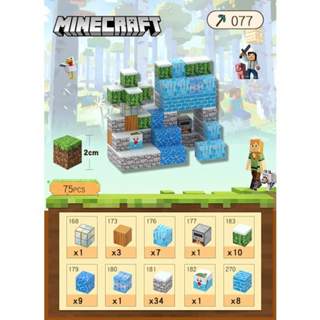 Minecraft Rakennuspalikat 75 Magneettisella Kuusitahoisella Palikalla (Lumikolmio)