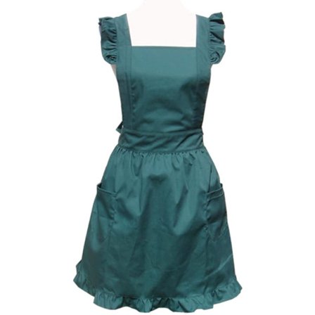 (Grön) 1 st söt bomull vintage kök matlagning förkläde franska förkläde kvinnor flickor retro bakning förkläde w