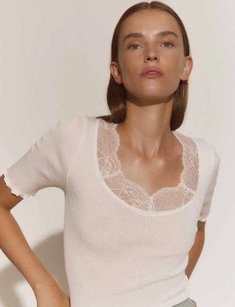 Rosemunde Rwbeatha 2/4 Lace T-Shirt - White - S
