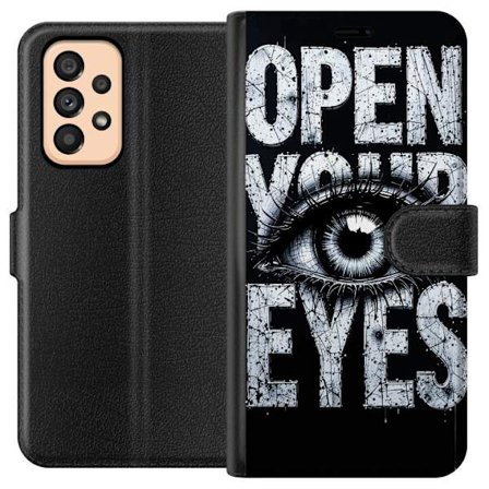 Kompatibelt Lommeboketui til Samsung Samsung Galaxy A53 5G Mørk typografisk illustrasjon med øye og teksten Open Your Eyes, sterk kontrast og rå ku