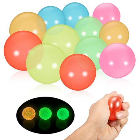 12 stk. Glow Balls Sticky Wall Balls Stress Relief Balls Sticky Ceiling Balls Ceiling Luminous Sticky Ball Fun Decompression Toy For Anxiety Pressur
