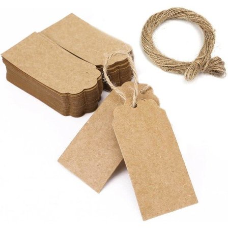 Kraftpappersetiketter, 200 st bruna etiketter + 200 st snöre presentlappar DXGHC