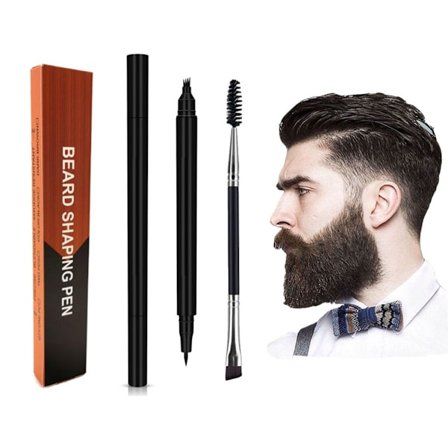 4-in-1 miesten partamuotoilukynä musta Plastic, kaksipäinen haarukkatippi ja ohut kärki plus harja, BEARD SHAPING PEN printed
