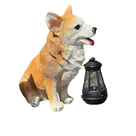 Aurinkovoimalla toimiva riippuvalaisin, hartsista valmistettu koirahahmo, nurmikon koriste, puutarha