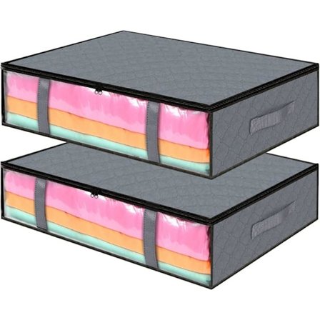 2-pak opbevaringsposer til under sengen, 40 L vindue sammenfoldelige stofopbevaringsposer til tøj med lynlåse og forstærket håndtag, tøjopbevaring