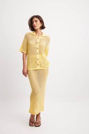 Ashton Wood x NA-KD Hålstickad maxikjol - Stickade kjolar - Gul - S