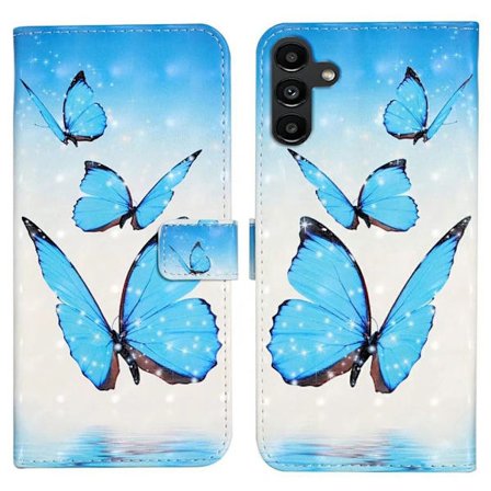 Samsung Galaxy S24 FE Case 3D Pattern Printed Leather Phone Cover Kortholder - Tre Sommerfugle