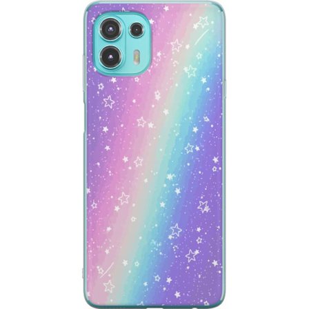 Kompatibel Mobilcover til Motorola Edge 20 Lite Rainbow-farvet pastelbaggrund med hvide stjerner og glitrende prikker i blød overgang