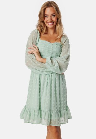 Bubbleroom - Dobby Dot Ruched Dress - Light green - Kläder