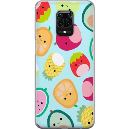 Kompatibelt Mobildeksel til Xiaomi Redmi Note 9S Mønster av kawaii-frukter som jordbær sitron ananas og avocado på lyseblå bakgrunn