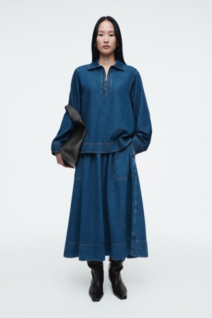 COS Denimowa Spódnica Midi Z Elastyczną Talią in Niebieski