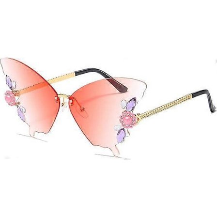 Vintage Rhinestone Sommerfugl Innfatningsløse Solbriller - for Kvinner Menn Trendy Diamant Krystall Sommerfuglformede Briller UV-Beskyttelse