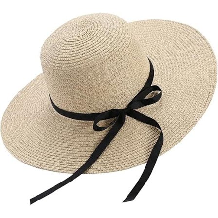 Stråhat til kvinder Sommer Sløjfe Strand Foldbare hatte UV-beskyttelse UPF50+ Bred skygge Diskette Damer Herre Strå Solhat Pakkbar Ferie